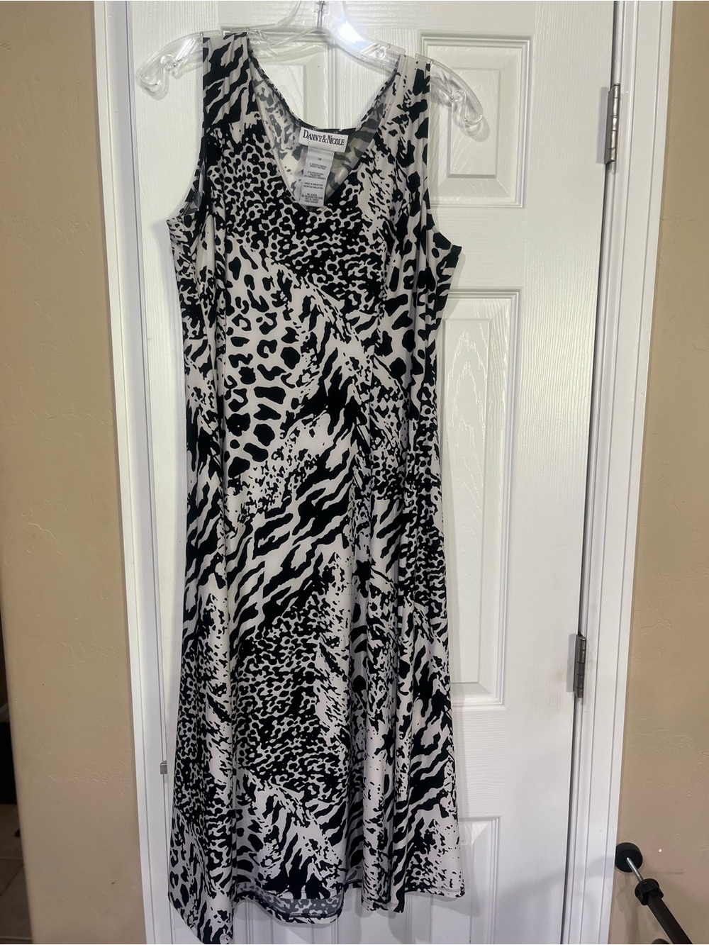 Danny & Nicole Black and White Animal Print V-Neck Dress